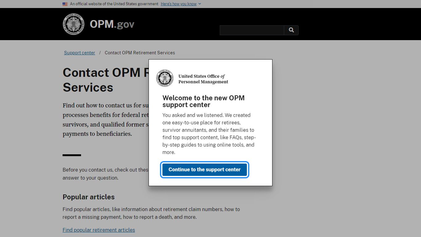 Retirement : Contact | OPM.gov